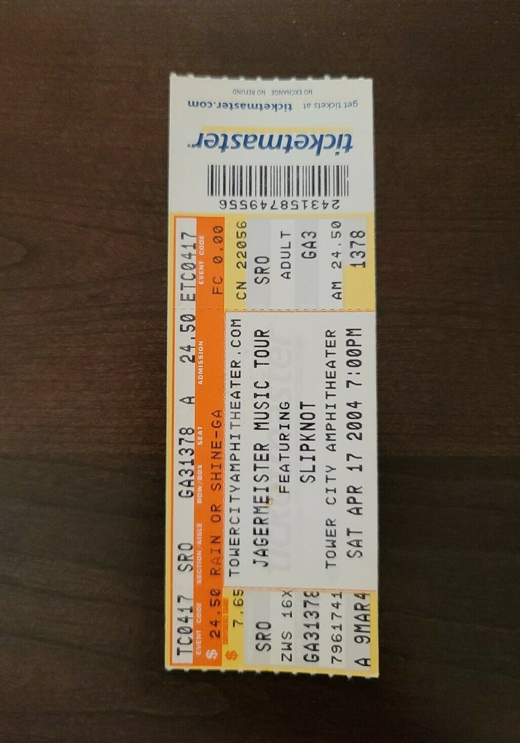 Slipknot 2004, Cleveland Tower City Amphitheater Concert Ticket Stub