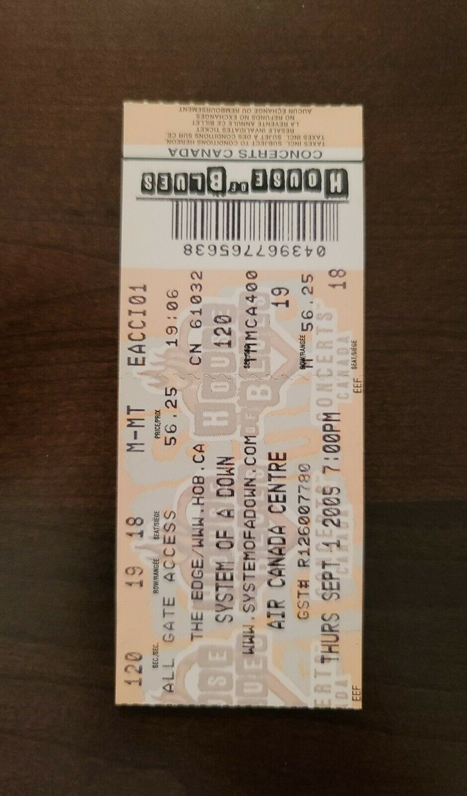 System Of A Down 2009, Toronto Air Canada Centre Original Concert Ticket Stub