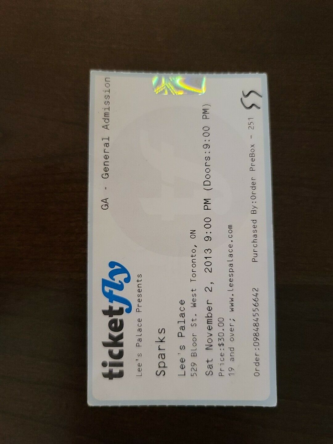 SPARKS 2013, Toronto Lee's Palace Original Concert Ticket Stub
