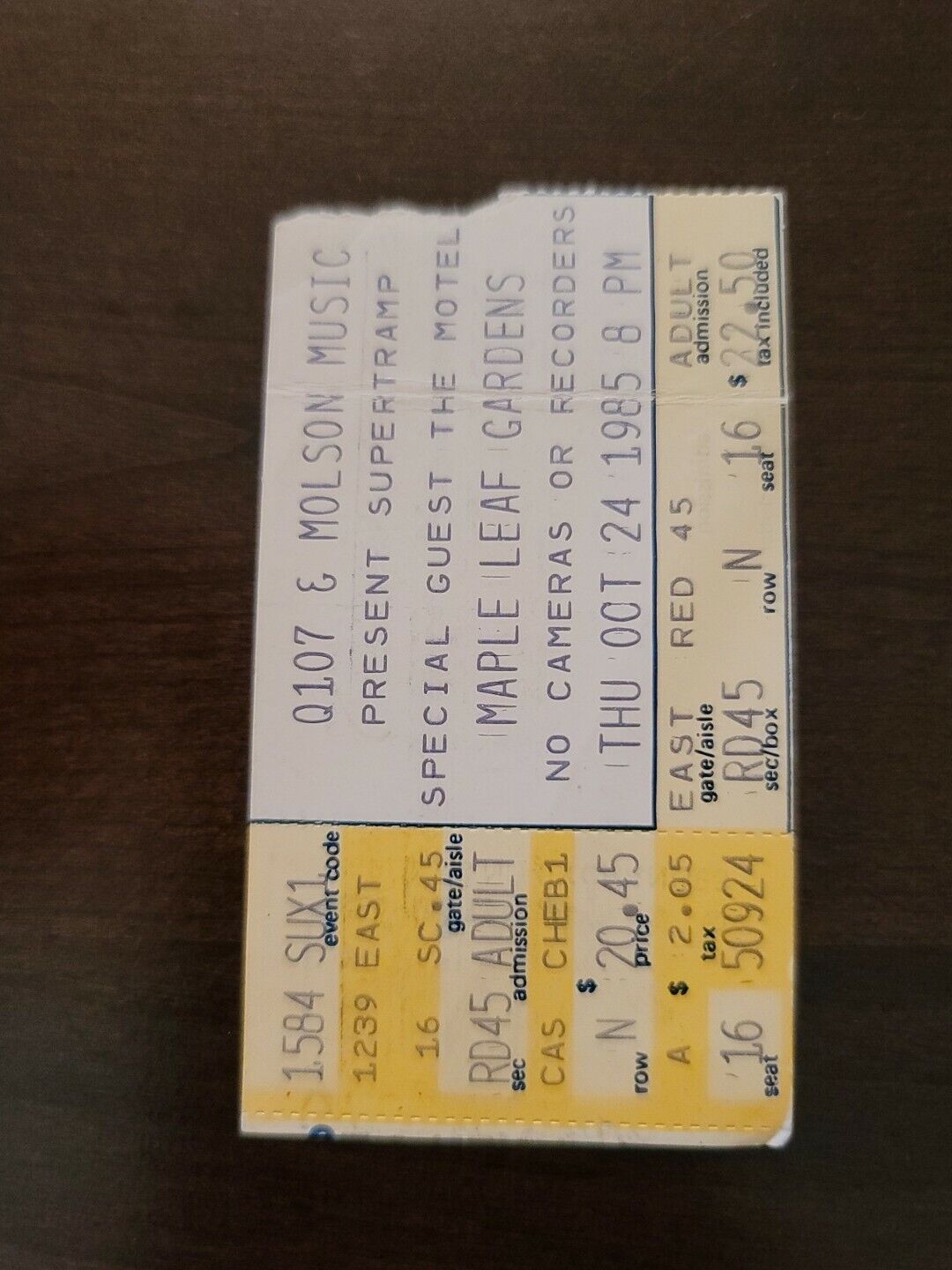 Supertramp 1985 Toronto Maple Leaf Gardens Original Concert Ticket Stub