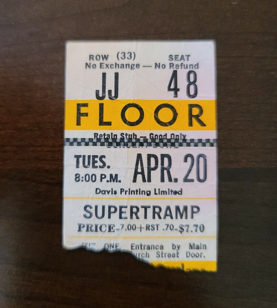 Supertramp 1976, Toronto Maple Leaf Gardens Original Concert Ticket Stub