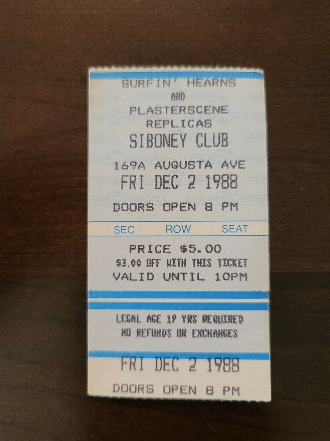 Surfin Hearns Plasterscene Replicas 1988, Toronto Original Concert Ticket Stub