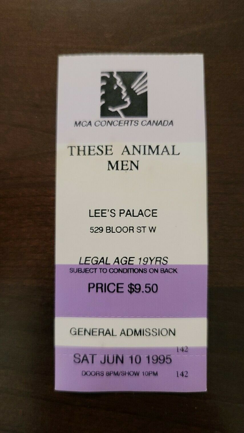 These Animal Men 1995 Toronto Lee's Palace Original Concert Ticket Stub