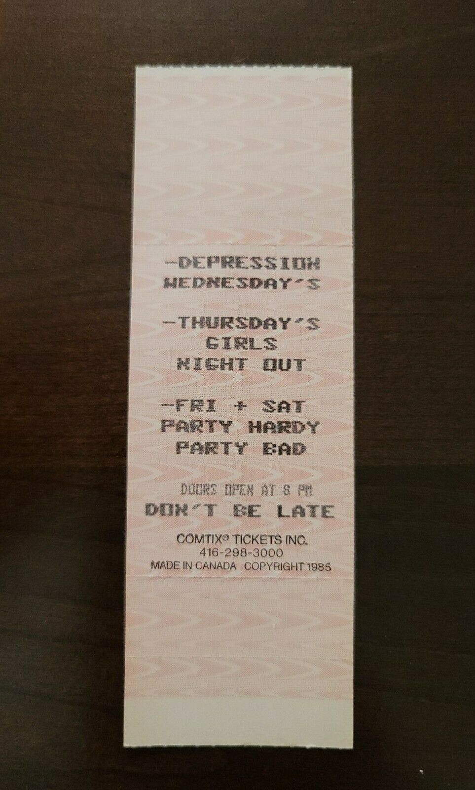 The Big Bop 1990s, Toronto Dance Club Party Original Vintage Ticket Stub
