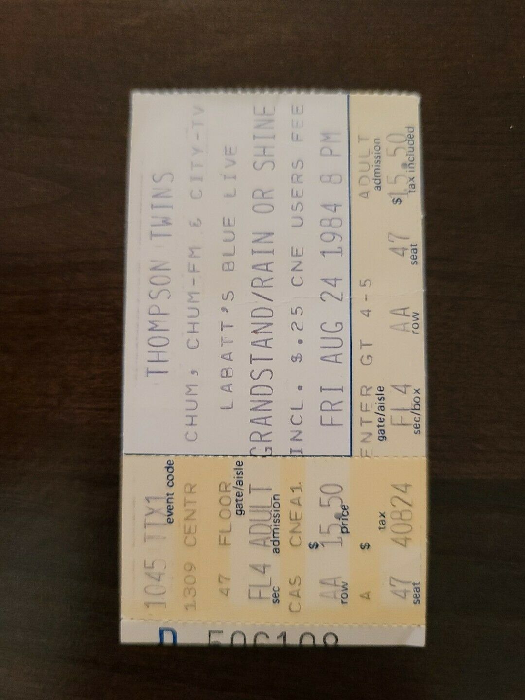 Thompson Twins 1984, Toronto CNE Grandstand Original Concert Ticket Stub