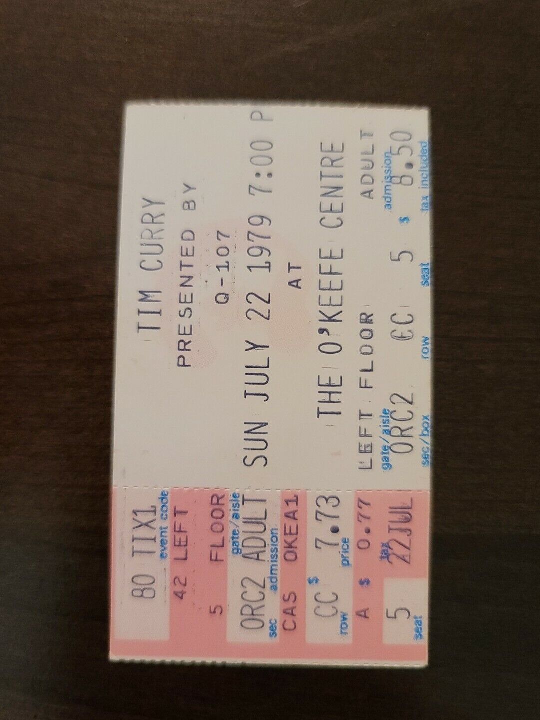 Tim Curry 1979, Toronto O'Keefe Centre Original Concert Ticket Stub