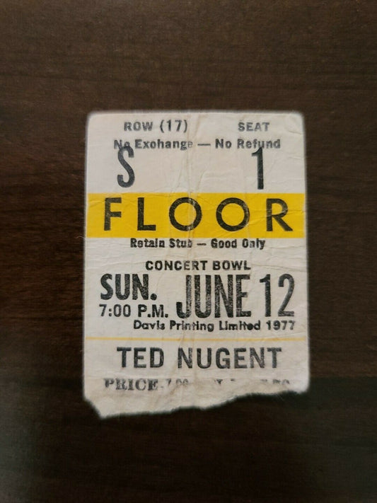 Ted Nugent 1977, Toronto Maple Leaf Gardens Original Concert Ticket Stub
