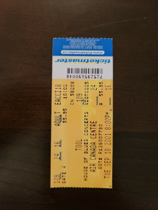 TOOL 2001, Toronto Air Canada Centre Original Concert Ticket Stub