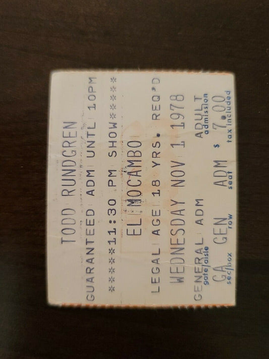 Todd Rundgren 1978, Toronto El Mocambo Original Concert Ticket Stub