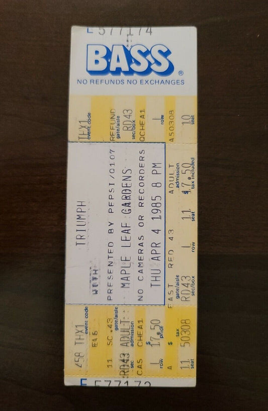 Triumph 1985, Toronto Maple Leaf Gardens Original Concert Ticket Stub