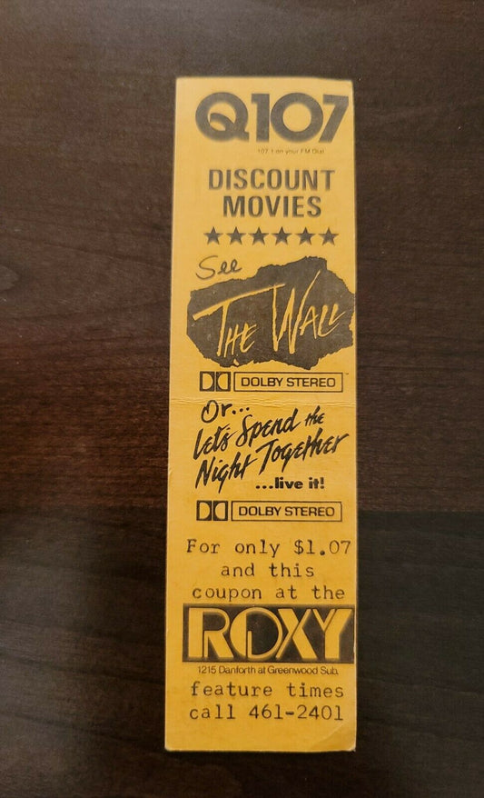 The Wall Pink Floyd 1970s, Toronto Original Concert Movie Ticket Stub