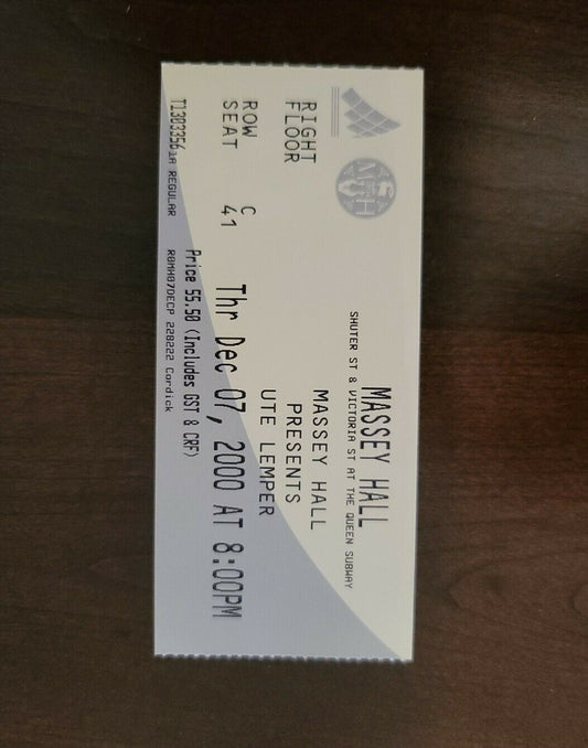UTE Lemper 2000, Toronto Massey Hall Original Vintage Concert Ticket Stub Condition: --