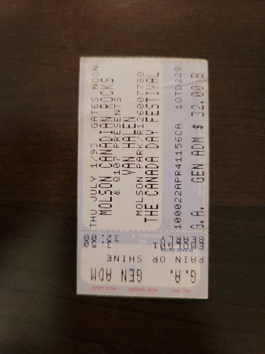 Van Halen 1993, Barrie Molson Park Original Concert Ticket Stub Canada Day