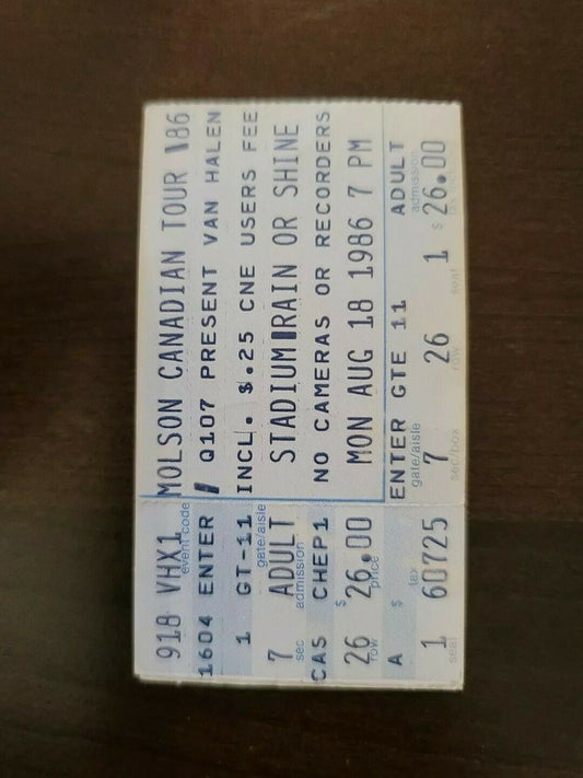 Van Halen 1986, Toronto CNE Stadium Original Concert Ticket Stub 5150 1st Hagar