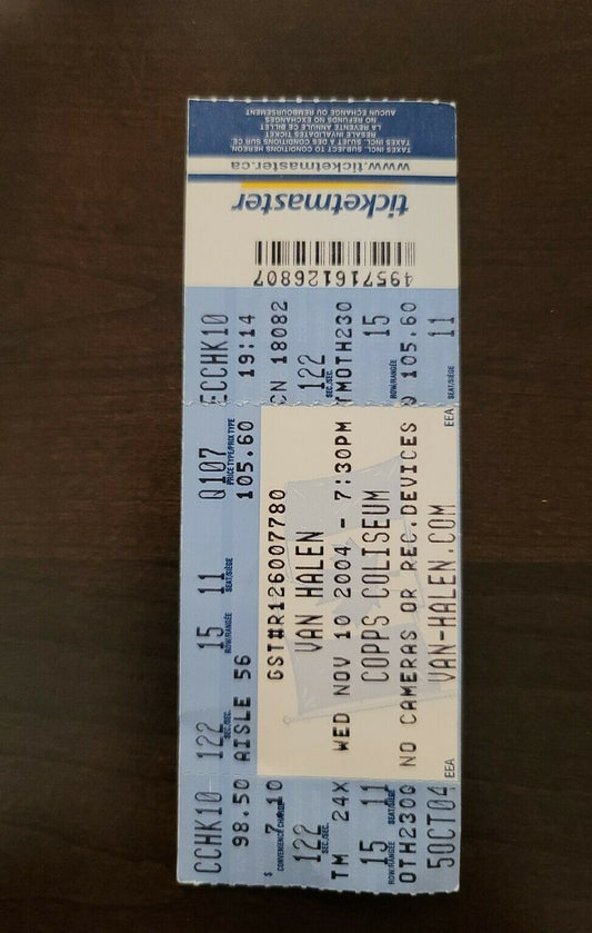Van Halen 2004, Hamilton Copps Coliseum Original Concert Ticket Stub Reunion