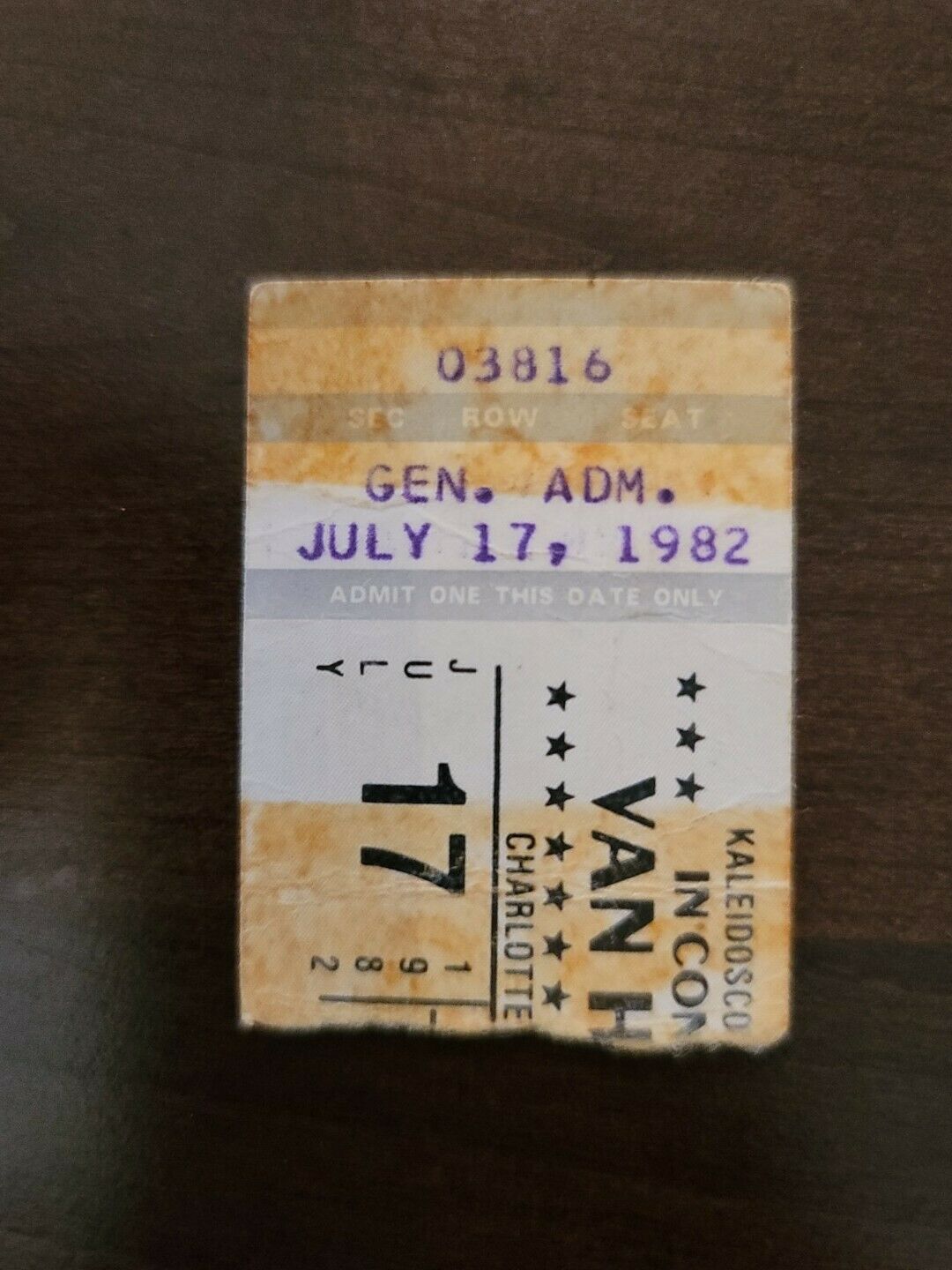 Van Halen 1982, Charlotte Coliseum Original Concert Ticket Stub