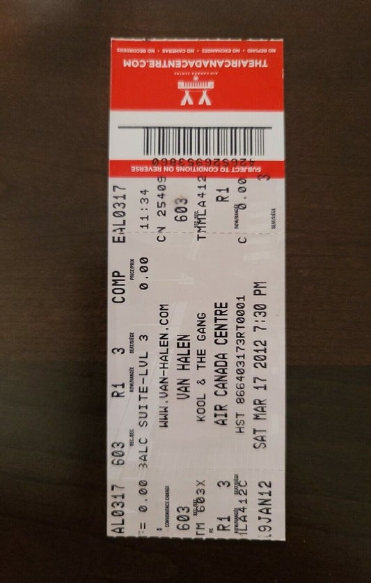 Van Halen 2012, Toronto Air Canada Centre Original Concert Ticket Stub