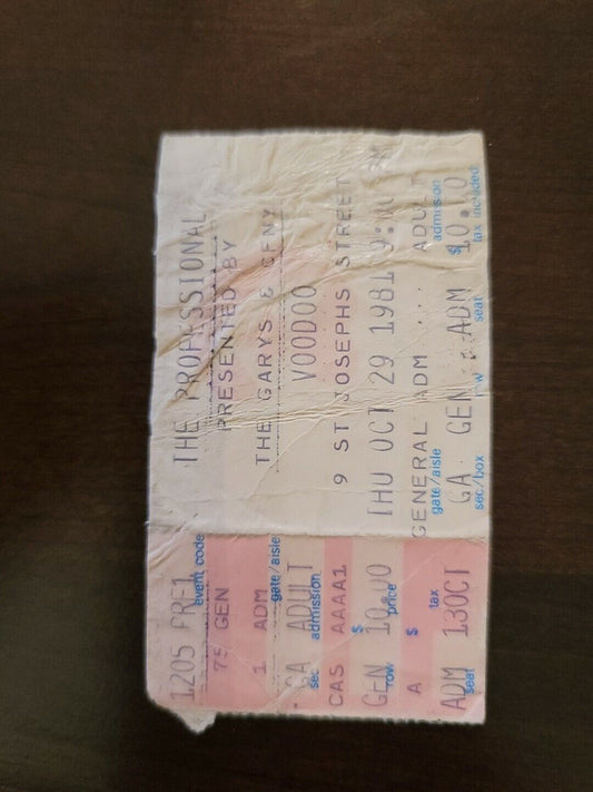The Professional 1981, Toronto Voodoo Club Original Concert Ticket Stub