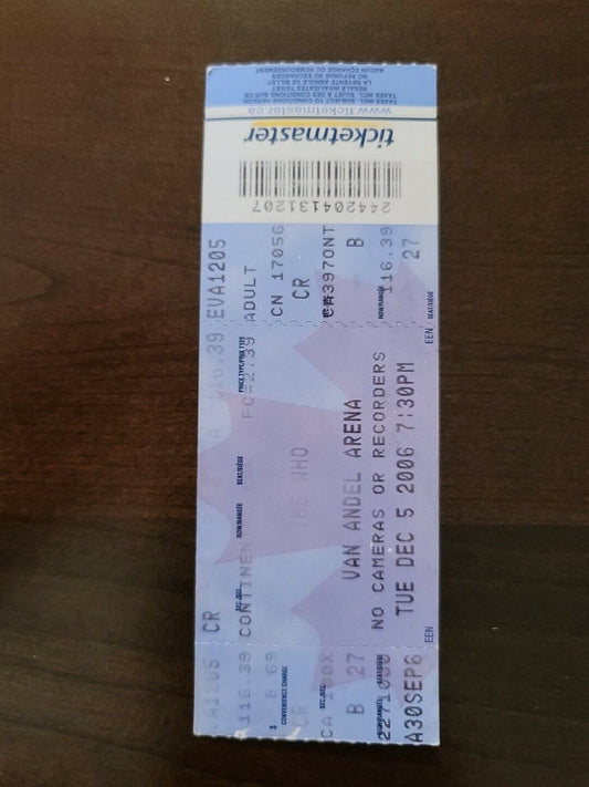 The Who 2006, Grand Rapids Van Andel Arena Original Concert Ticket Stub