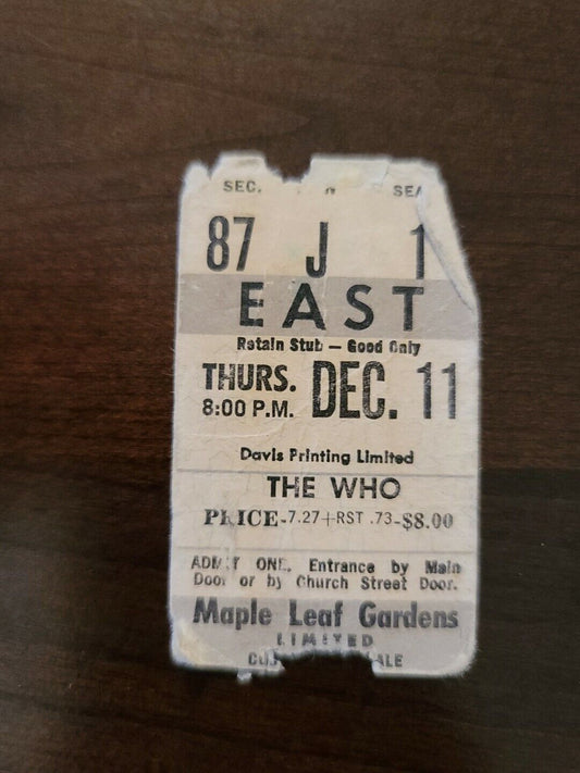 The Who 1975, Toronto Maple Leaf Gardens Original Concert Grey Ticket Stub
