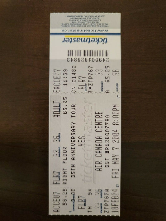 YES 2004, Toronto Air Canada Centre Original Concert Ticket Stub