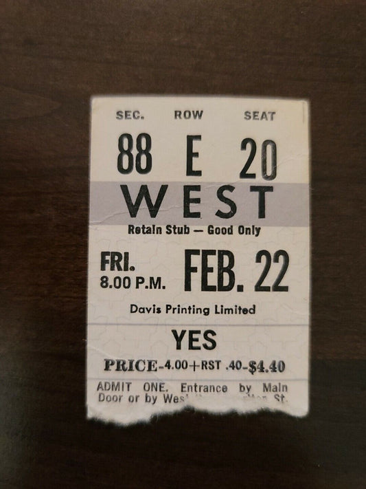 YES 1975, Toronto Maple Leaf Gardens Original Grey Concert Ticket Stub