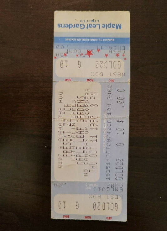 ZZ Top 1990, Toronto Maple Leaf Gardens Original Concert Ticket Stub